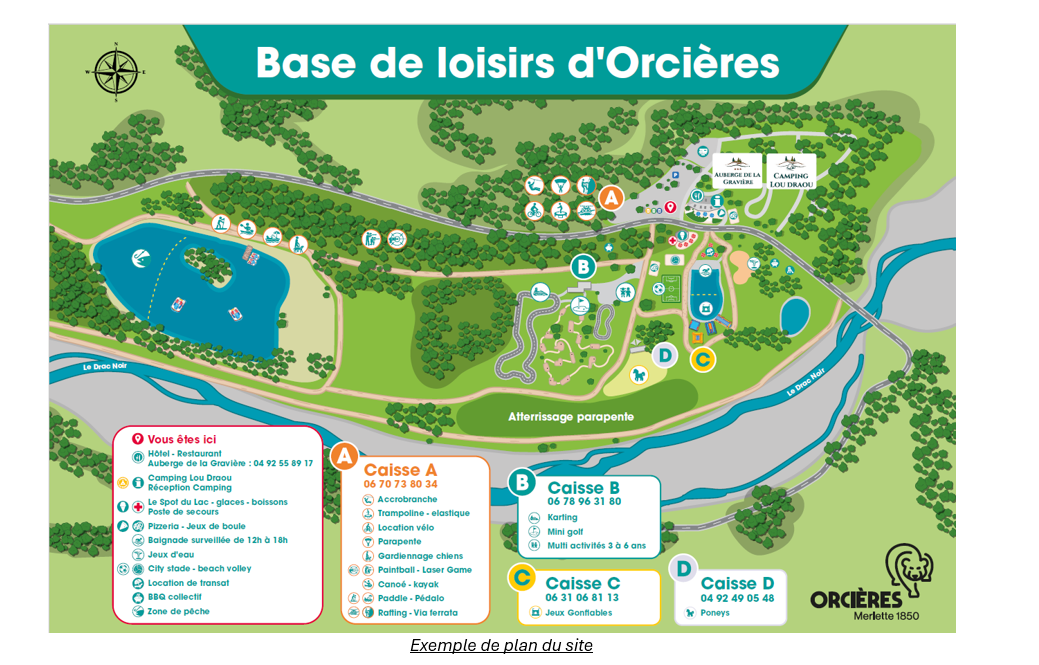 Plan de la base de loisirs O2Area
